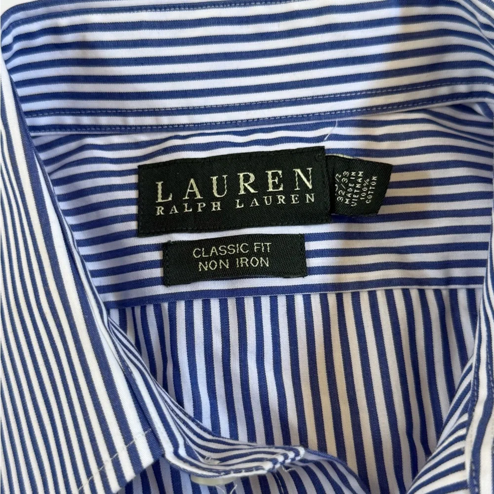 Polo Ralph Lauren Mens Classic Button Up Shirt Blue Striped 15.5 32/33 - Picture 3 of 4